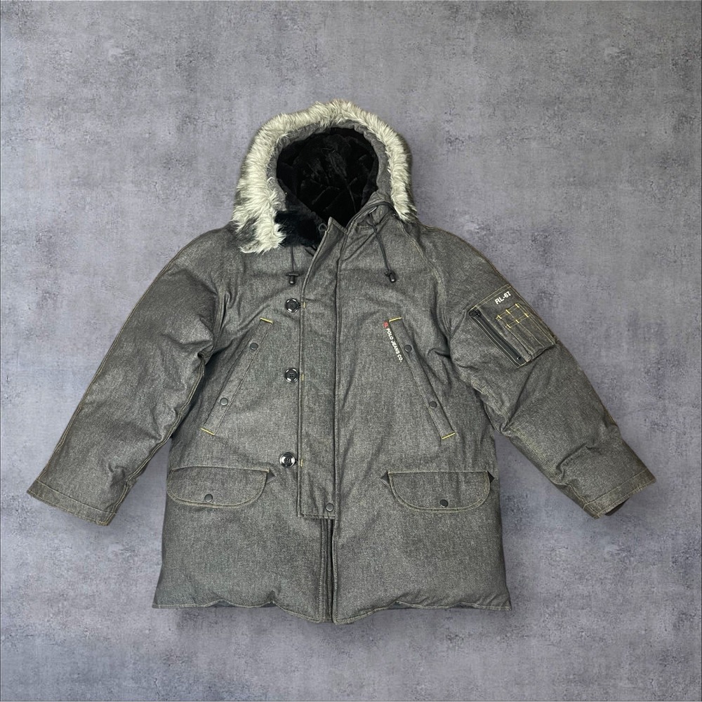 Ralph Lauren Polo Jeans Co Gray Denim N-3B Snorkel Down Parka Mens M Utility